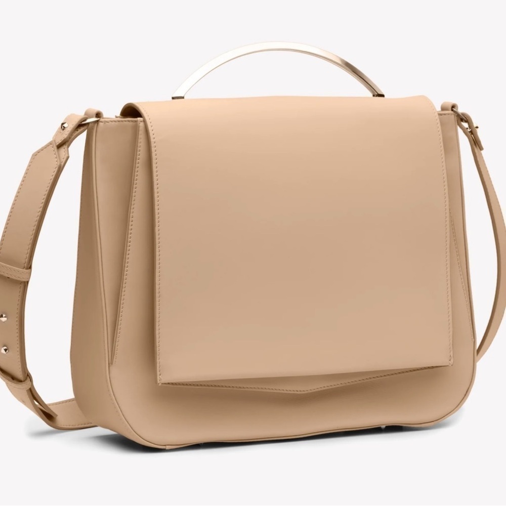 Eddie Borgo Boyd Pepper Saddle Leather Bag Doe Calfskin Beige Tan NWOT